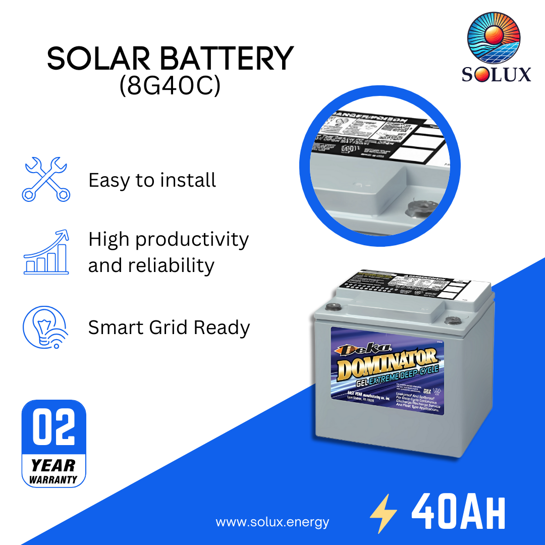 This is an image of MK Deka 8G40C 40Ah 12VDC Deep Cycle Sealed GEL Battery